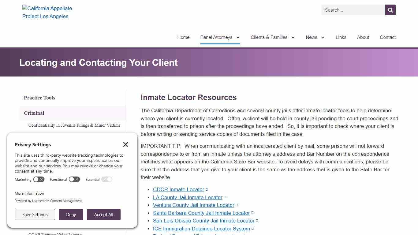 Locating and Contacting Your Client - California Appellate Project Los Angeles